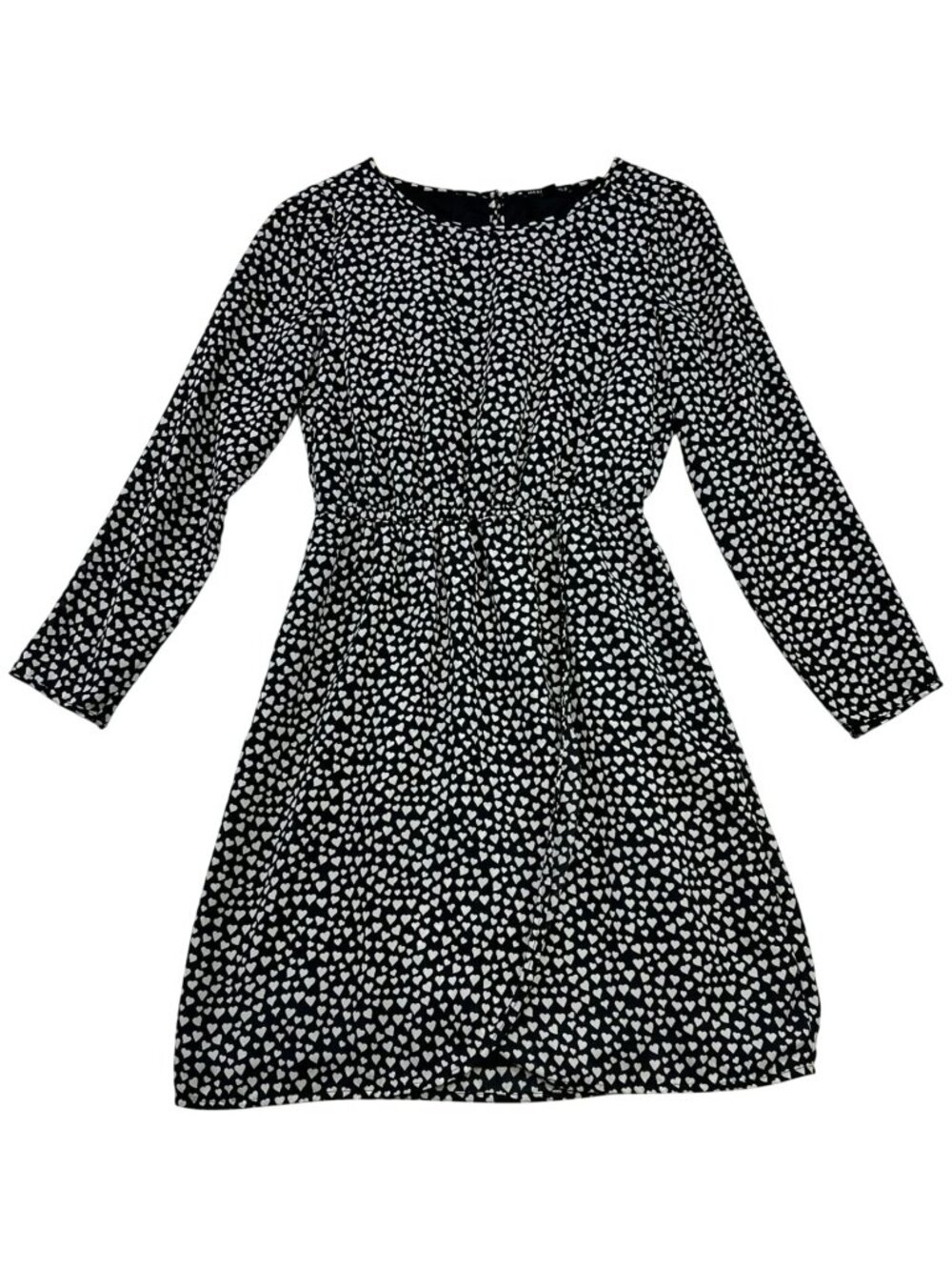 J.Crew Mercantile Women's Tulip Hem Dress Long Slv Sz 00 Black White Heart Print